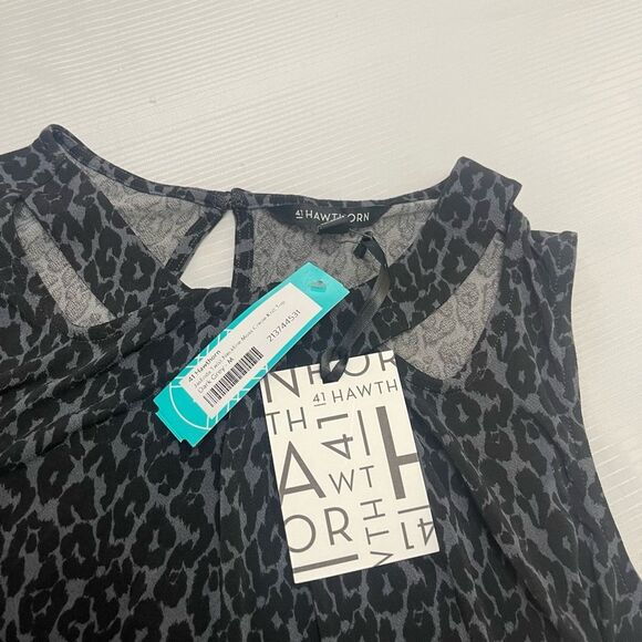 41 Hawthorne Jaslinda Twist Neckline Dark Grey Neck Leopard Tank Top Medium New - Picture 2 of 5